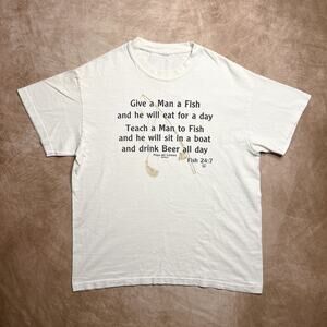 Miro Give a Man A Fish Novelty Print T-Shirt Fish 24:7 White Short Sleeve Mexico